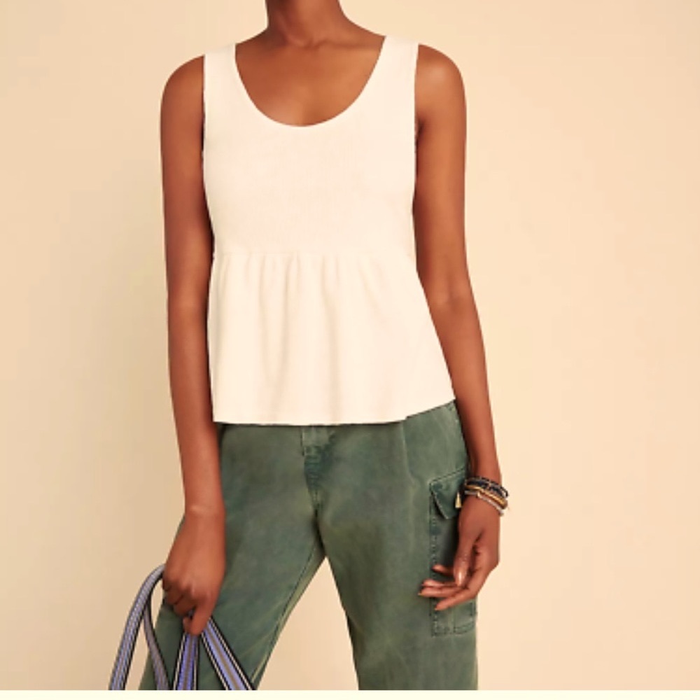 t.la (sold at Anthropologie) Ivory Ribbed Baby Doll Tank